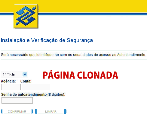 Página clonada do Banco do Brasil Página clonada do Banco do Brasil