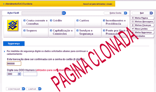 Página falsa do Banco do Brasil