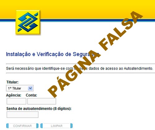 Página clonada do Banco do Brasil