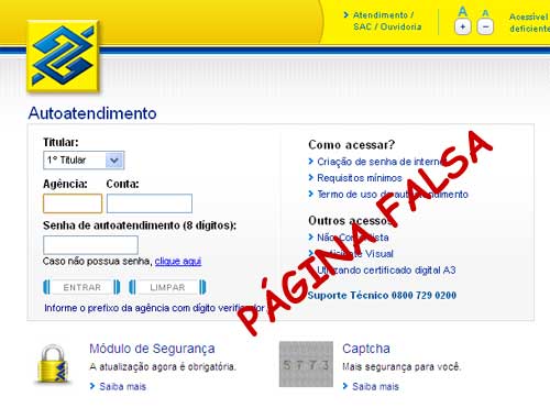 Pgina falsa do Banco do Brasil