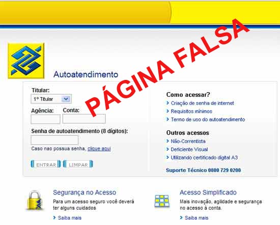 Falso aviso urgente do Banco do Brasil