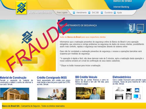Fraude. Página falsa rouba dados do cliente Fraude. Página falsa rouba dados do cliente