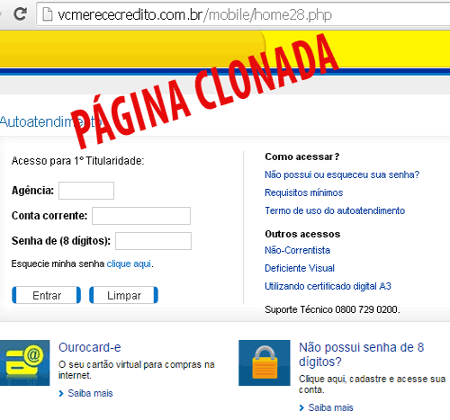 Definições de segurança do Banco do Brasil