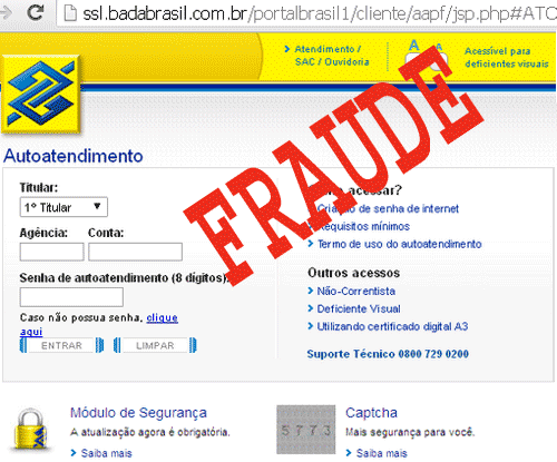 Página clonada do Banco do Brasil Página clonada do Banco do Brasil