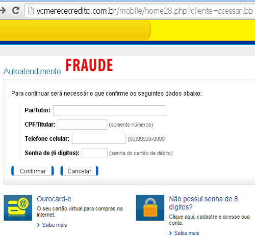 Pilantra pede senha de seis dígitos