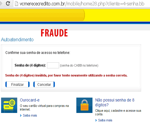 Senha inválida Senha inválida