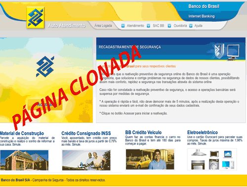 Urgente Banco do Brasil - golpe da página clonada Urgente Banco do Brasil