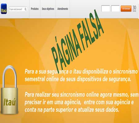 Página falsa do Banco Itaú Página falsa do Banco Itaú