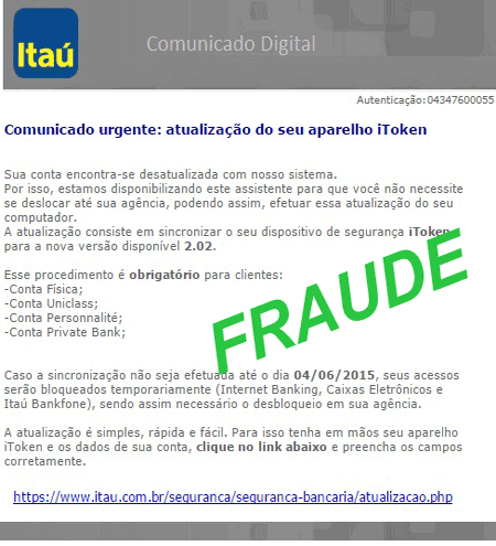 Aviso Segurança, Leia Atentamente o comunicado que lhe foi enviado 
