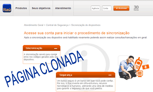 Página clonada do Banco Itaú Página clonada do Banco Itaú
