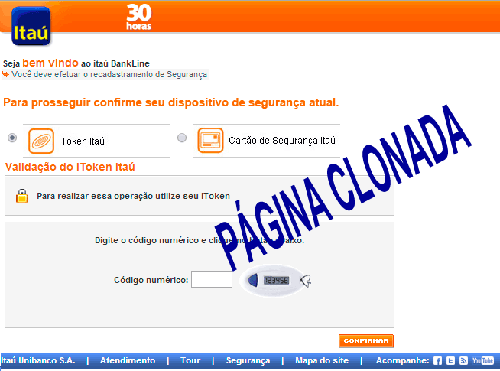Roubo de identidade. Página clonada do Banco Itaú rouba dados do cliente Página clonada do Banco Itaú rouba dados do cliente