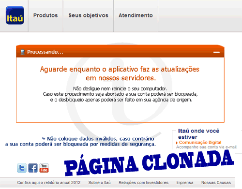 Falsa ITAU - Sincronizacao Cliente Itau Falsa ITAU - Sincronizacao Cliente Itau