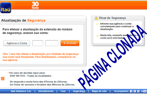 Página clonada do Banco Itaú rouba dados do cliente Página clonada do Banco Itaú rouba dados do cliente
