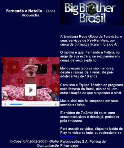 Falsa mensagem do programa de TV Big Brother Brasil