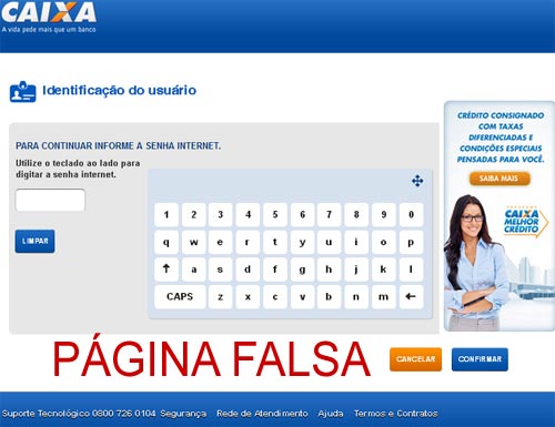 Página falsa da Caixa Econômica Federal Phising scam