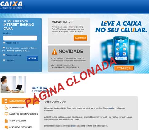 Página clonada da Caixa Econômica Federal Página clonada da Caixa Econômica Federal