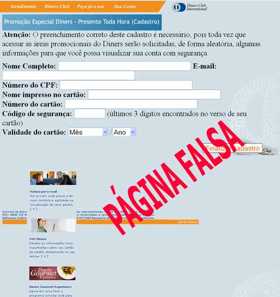 Página falsa Diners