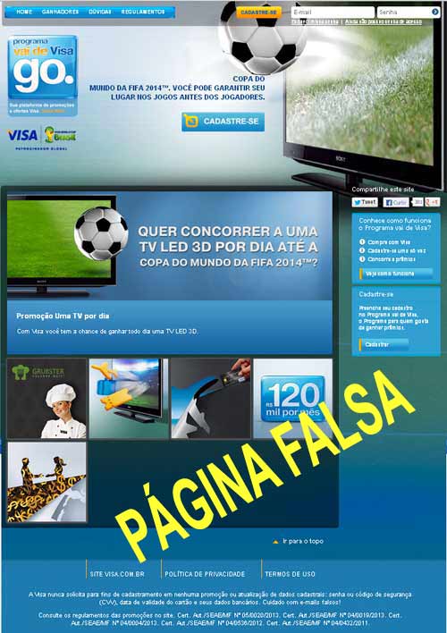 Página falsa Visa Falso cadastro Visa