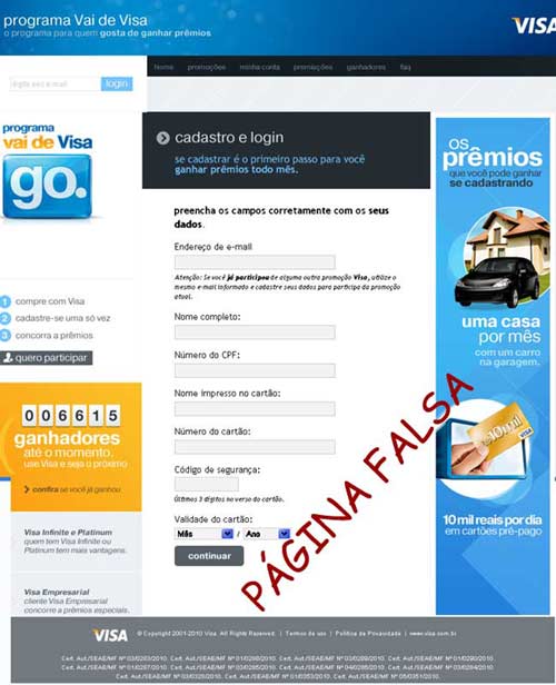 Página falsa Visa