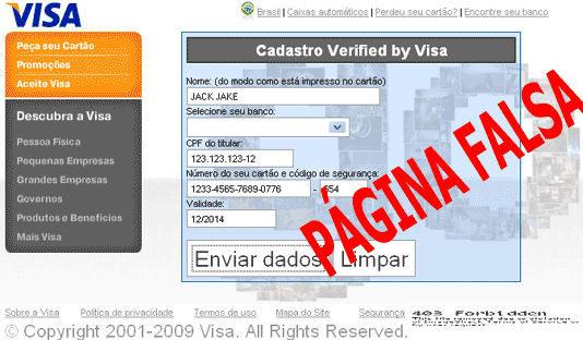 Página falsa Visa Página falsa