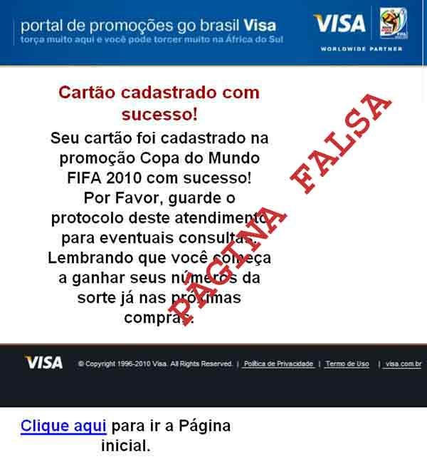 Falsa página do cartão de crédito
