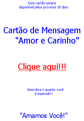 Falso cartão amor e carinho