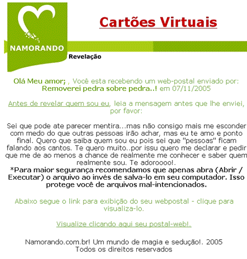 Falso carto Namorando