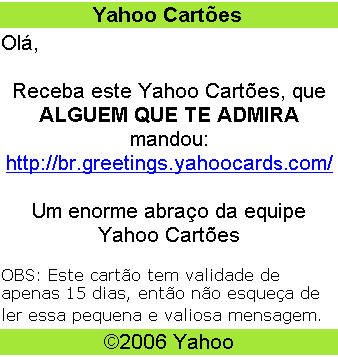 Falso cartão Yahoo.