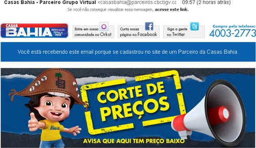 Spam enviado pelas Casas Bahia