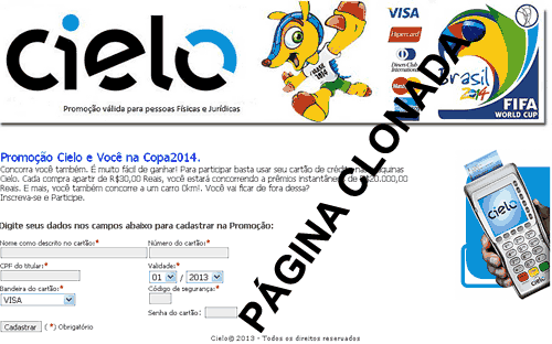 Página falsa rouba dados do cartão de crédito Página falsa rouba dados do cartão de crédito
