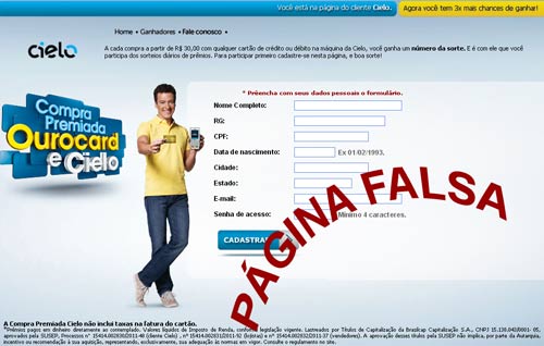 Página falsa Cielo-Ourocard rouba dados do cliente Página falsa Cielo-Ourocard rouba dados do cliente