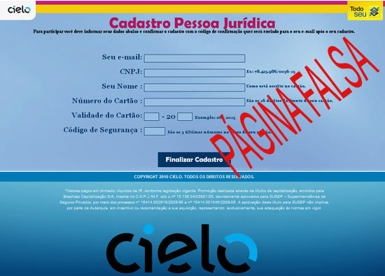 Falsa promoção Cielo Ourocard