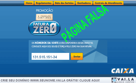 Cielo Fatura Zero. Phishing scam Promoção fatura zero. Golpe de vigaristas
