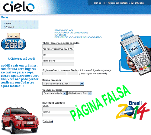 Cielo Fatura Zero. Phishing scam Cielo Fatura Zero. Phishing scam