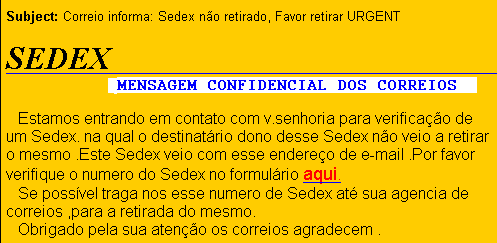 Falsa mensagem dos Correios instala trojan