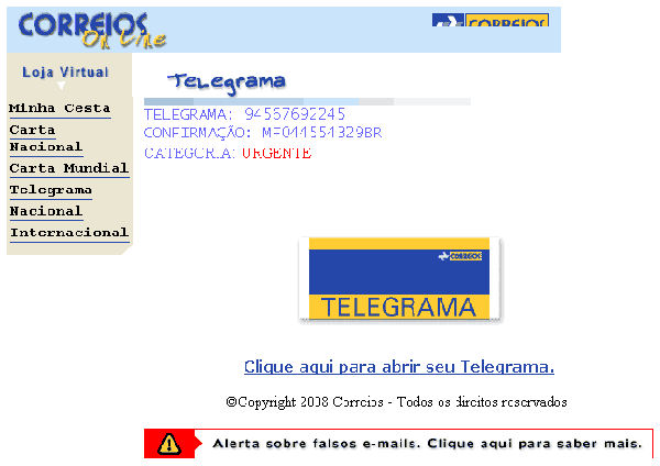 Falso telegrama dos correios