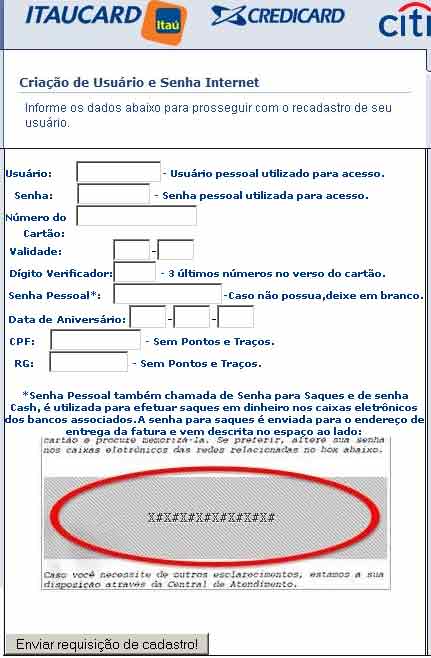 Falsa página do Credicard