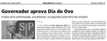 Governador aprova Dia do Ovo Paulista