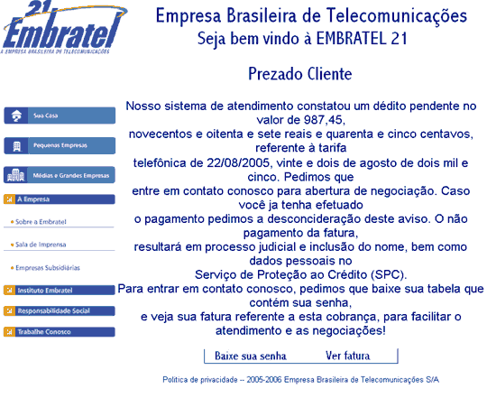 Falsa conrançá 21 Embratel