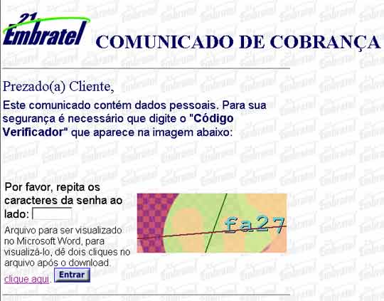 Falsa cobrança Embratel