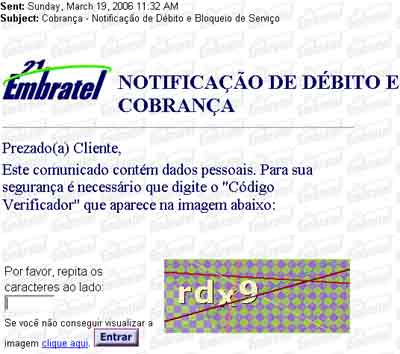 Falsa mensagem da Embratel