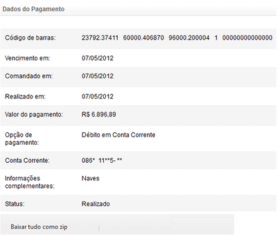Comprovante de pagamento