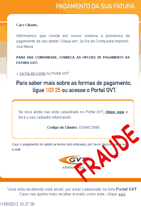 Falso bloqueio da sua banda larga