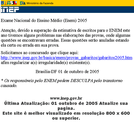 Exane Nacional de Ensino Médio - ENEM 2005