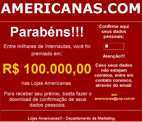 Falsa mensagem das Lojas Americanas