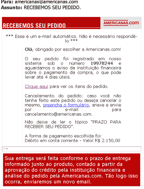 Falsa mensagem das Lojas Americanas