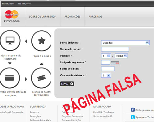 Página falsa Mastercard