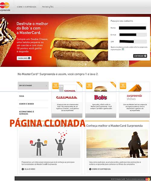 Roubo de dados do cartão Mastercard Falsa promoção Mastercard