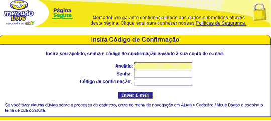 Falsa mensagem do Mercado Livre