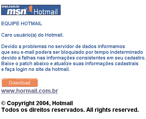 Falsa mensagem da Microsoft